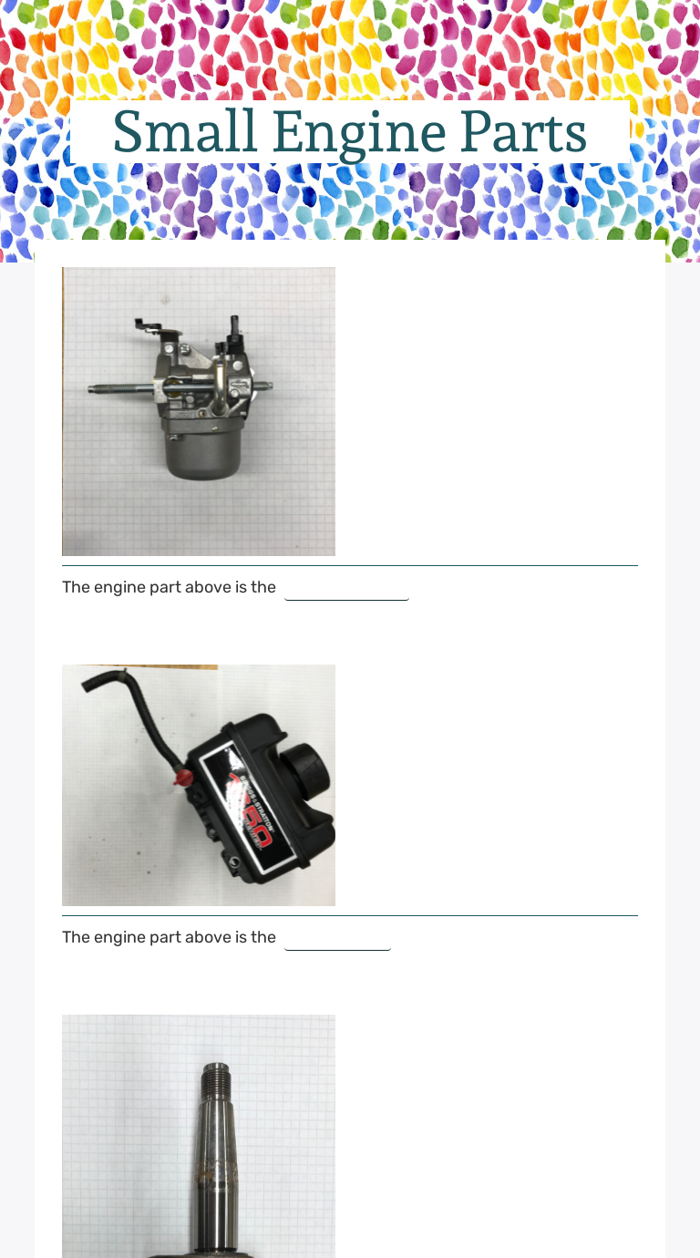 Small Engine Parts Interactive Worksheet by Carter, Amie Wizer.me