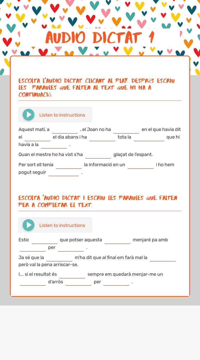 audio dictat 1 Grade 5 worksheet preview