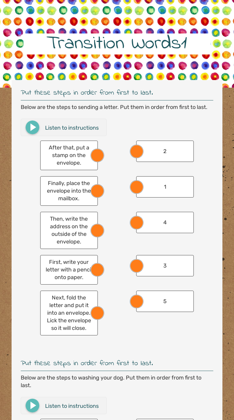 Transition Words1 Interactive Worksheet by Autumn Gibson Wizer.me