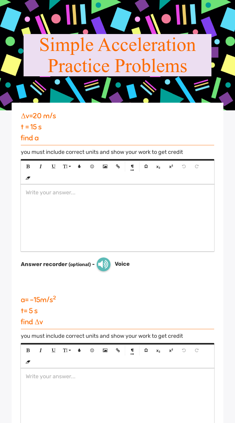 Simple Acceleration Practice Problems  Interactive Worksheet by With Acceleration Practice Problems Worksheet