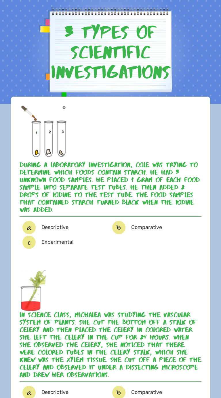 3 Types Of Scientific Investigations | Interactive Worksheet By Angel ...