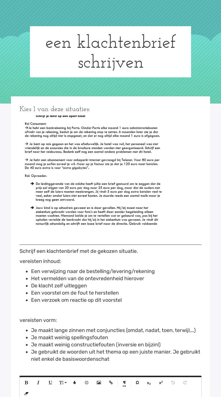 een klachtenbrief schrijven | Interactive Worksheet Elien Van Thuyne |