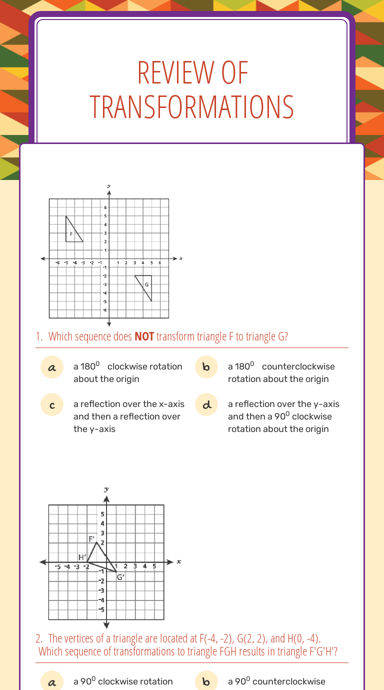 Sequence Of Transformations Worksheet