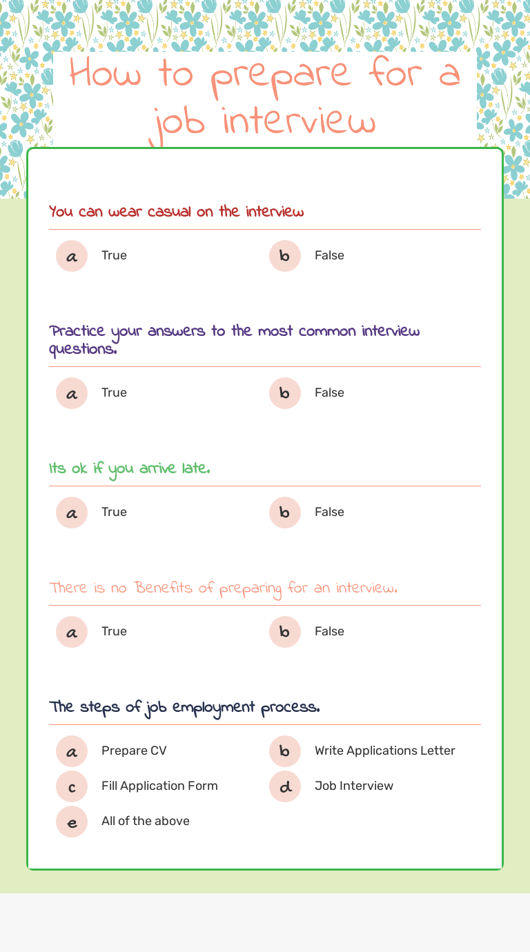 How to prepare for a job interview worksheet preview image