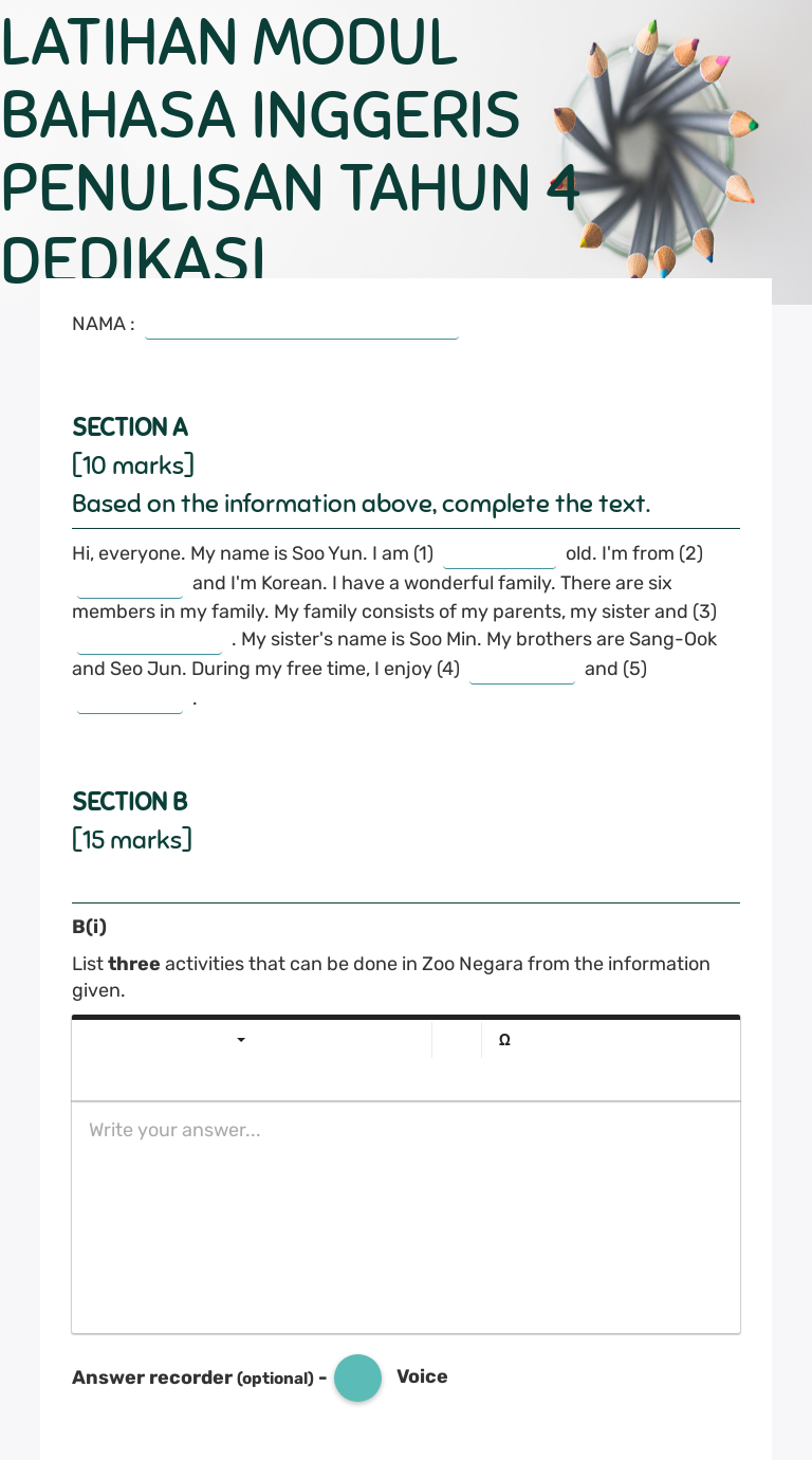 LATIHAN MODUL BAHASA INGGERIS PENULISAN TAHUN 4 DEDIKASI worksheet preview