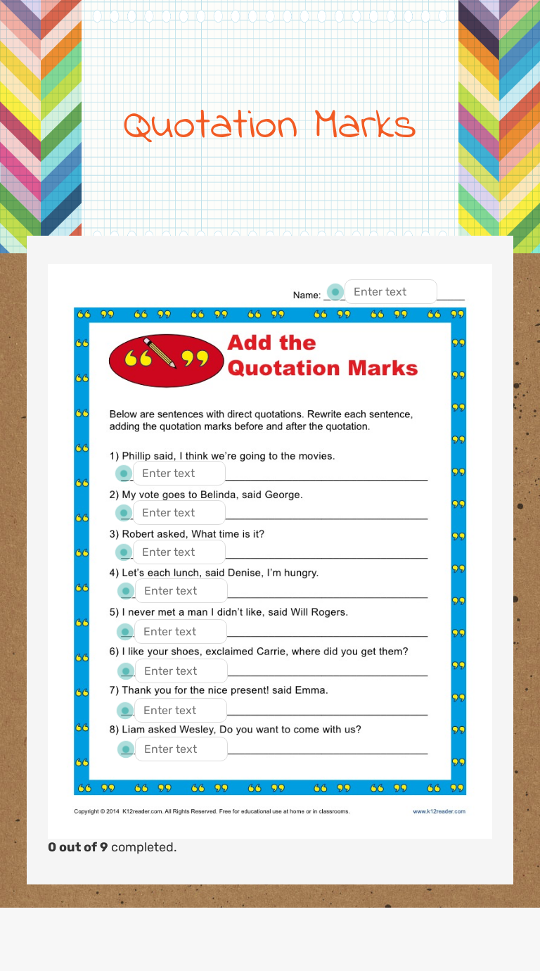 Quotation Marks worksheet preview image