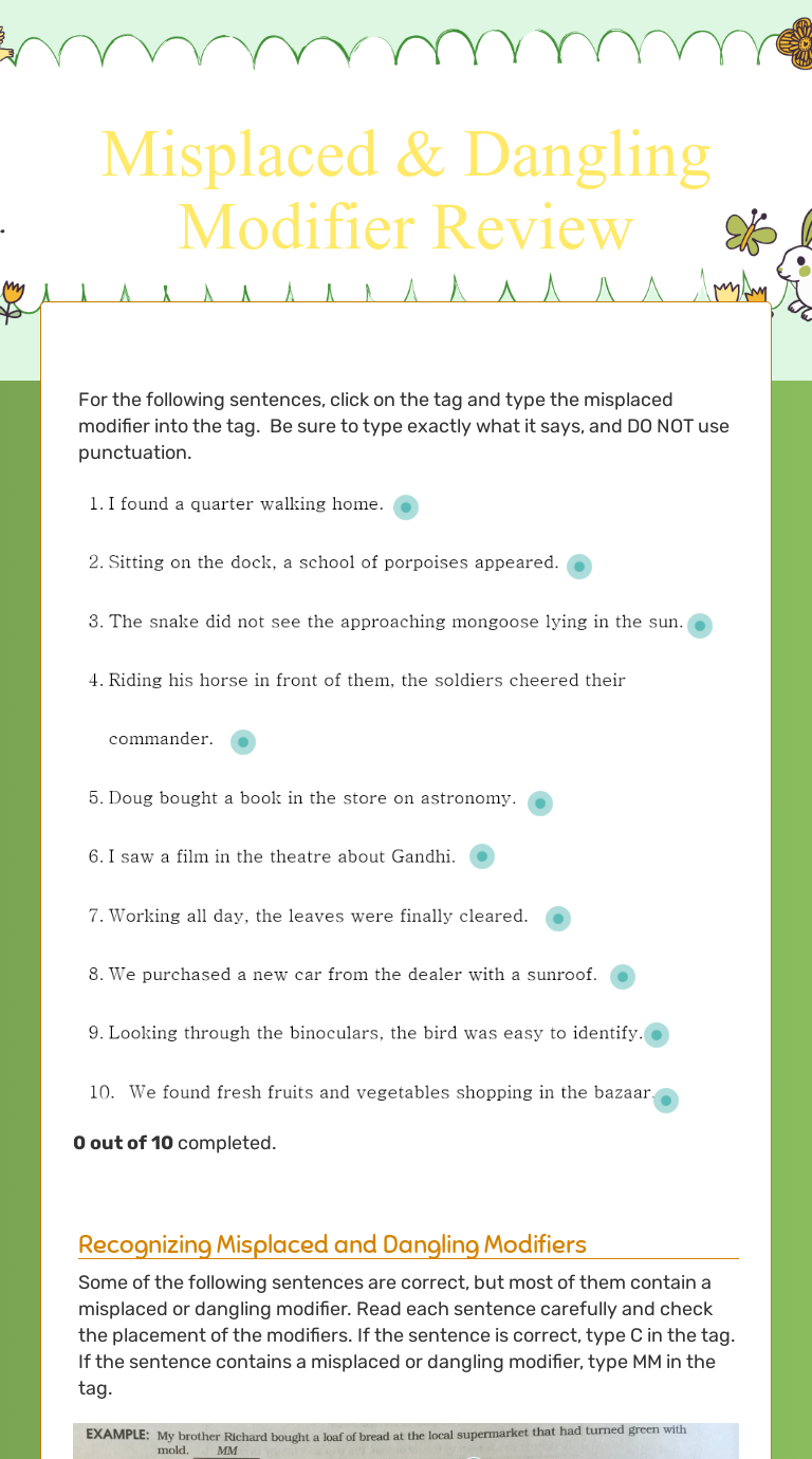 Dangling Modifier Worksheet / Misplaced Modifiers Worksheet : - Drawing ...