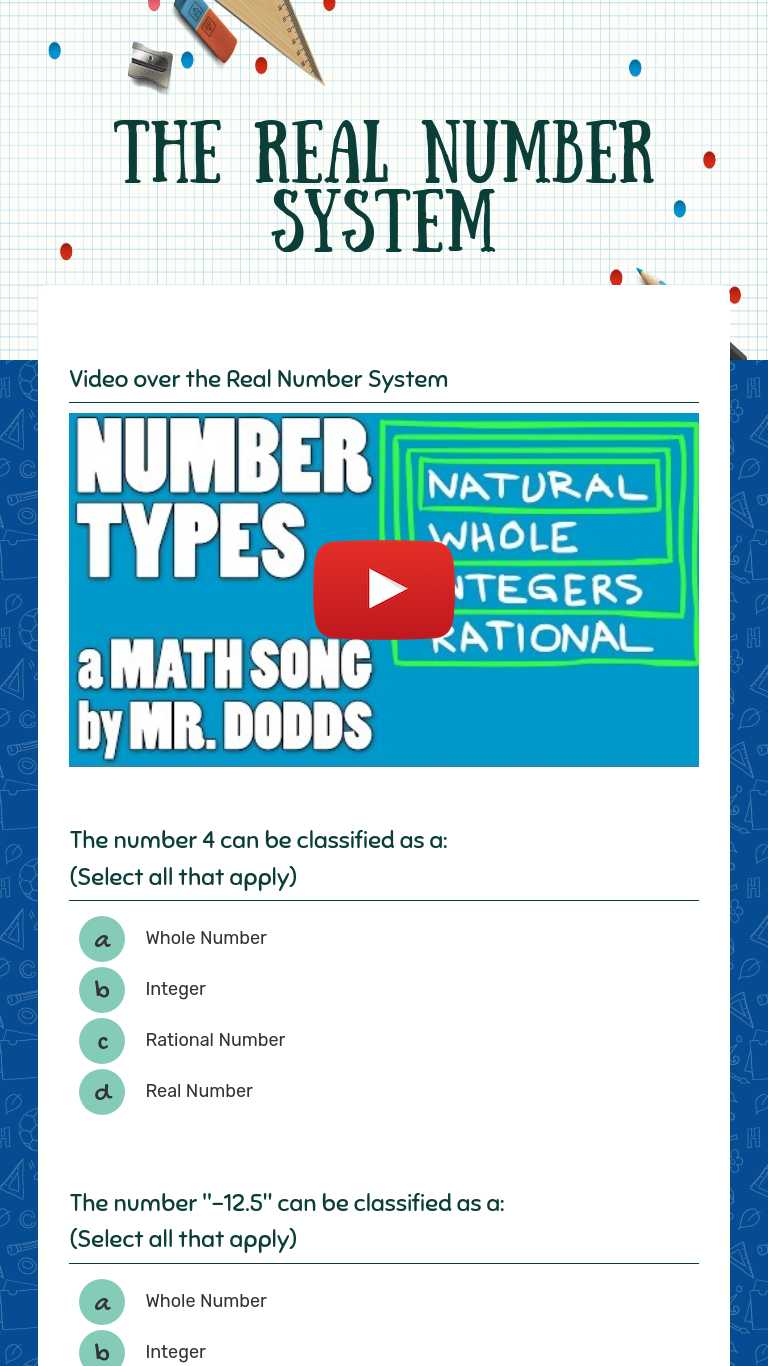 Students Activities On Real Number System Worksheet