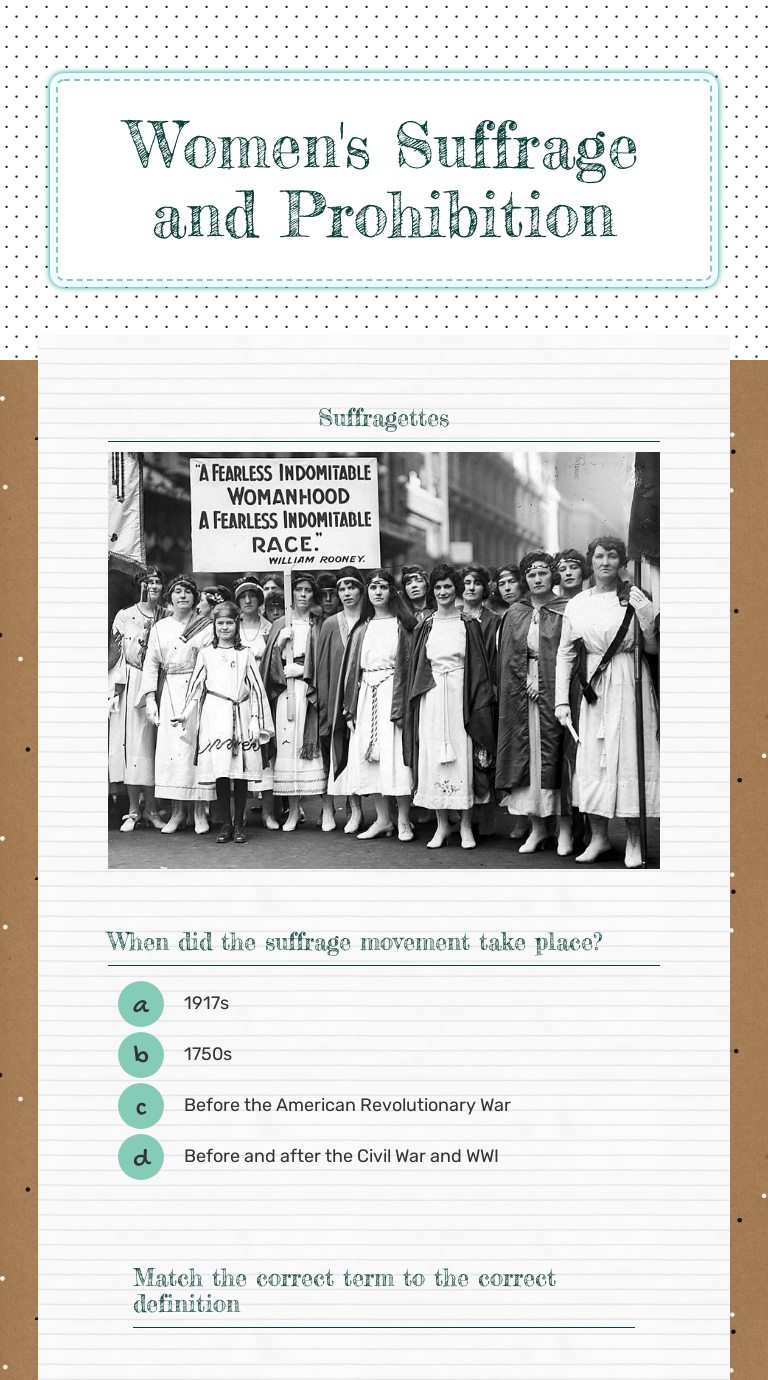 Women's Suffrage And Prohibition | Interactive Worksheet By Ms. Compton ...