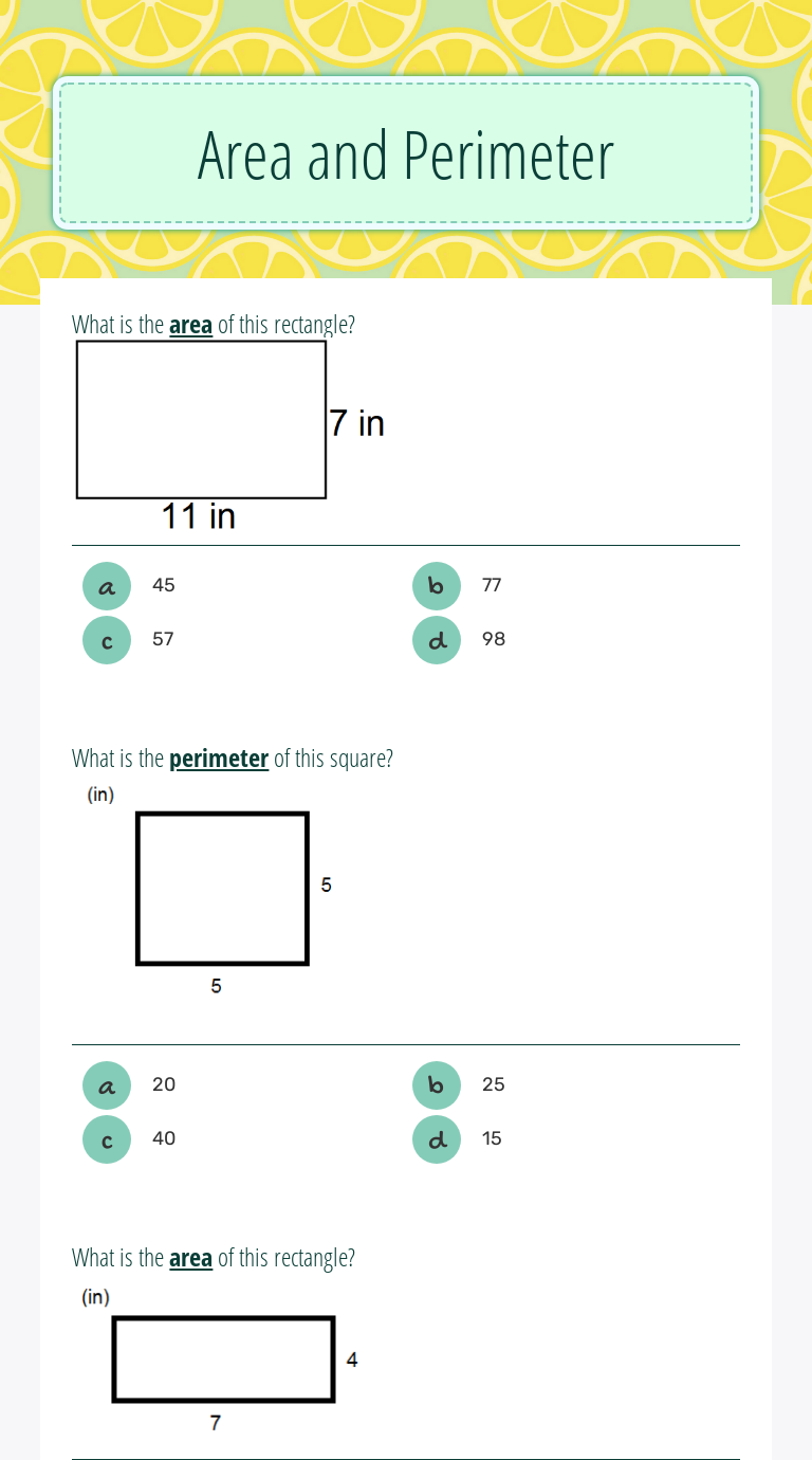 Area and Perimeter worksheet preview image