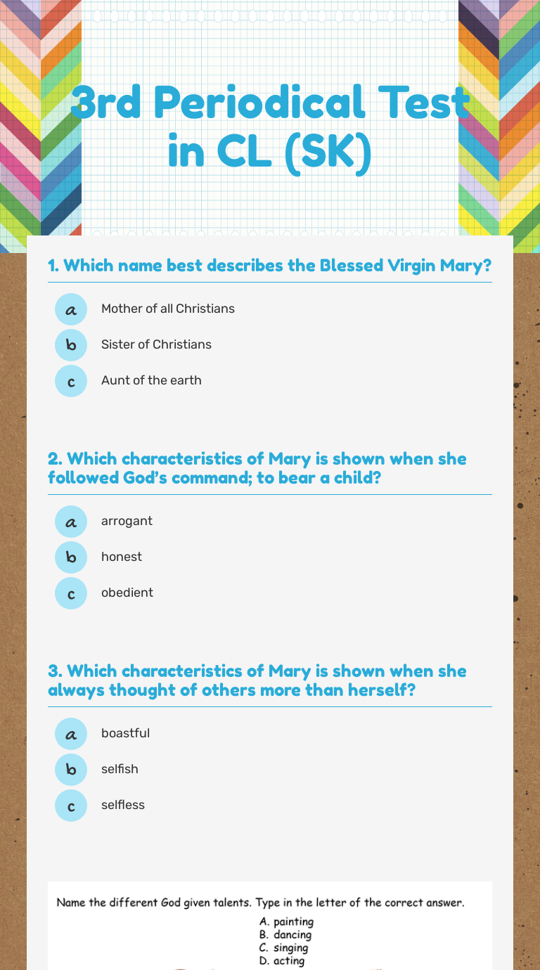 3rd Periodical Test in CL (SK) worksheet preview image