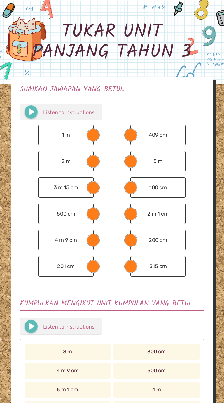 TUKAR UNIT PANJANG TAHUN 3  Interactive Worksheet by ANISAH SOLIHAH