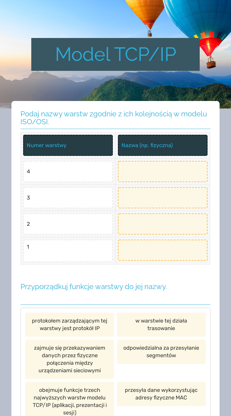 Model TCP/IP | Interactive Worksheet by Dorota Gawron | Wizer.me