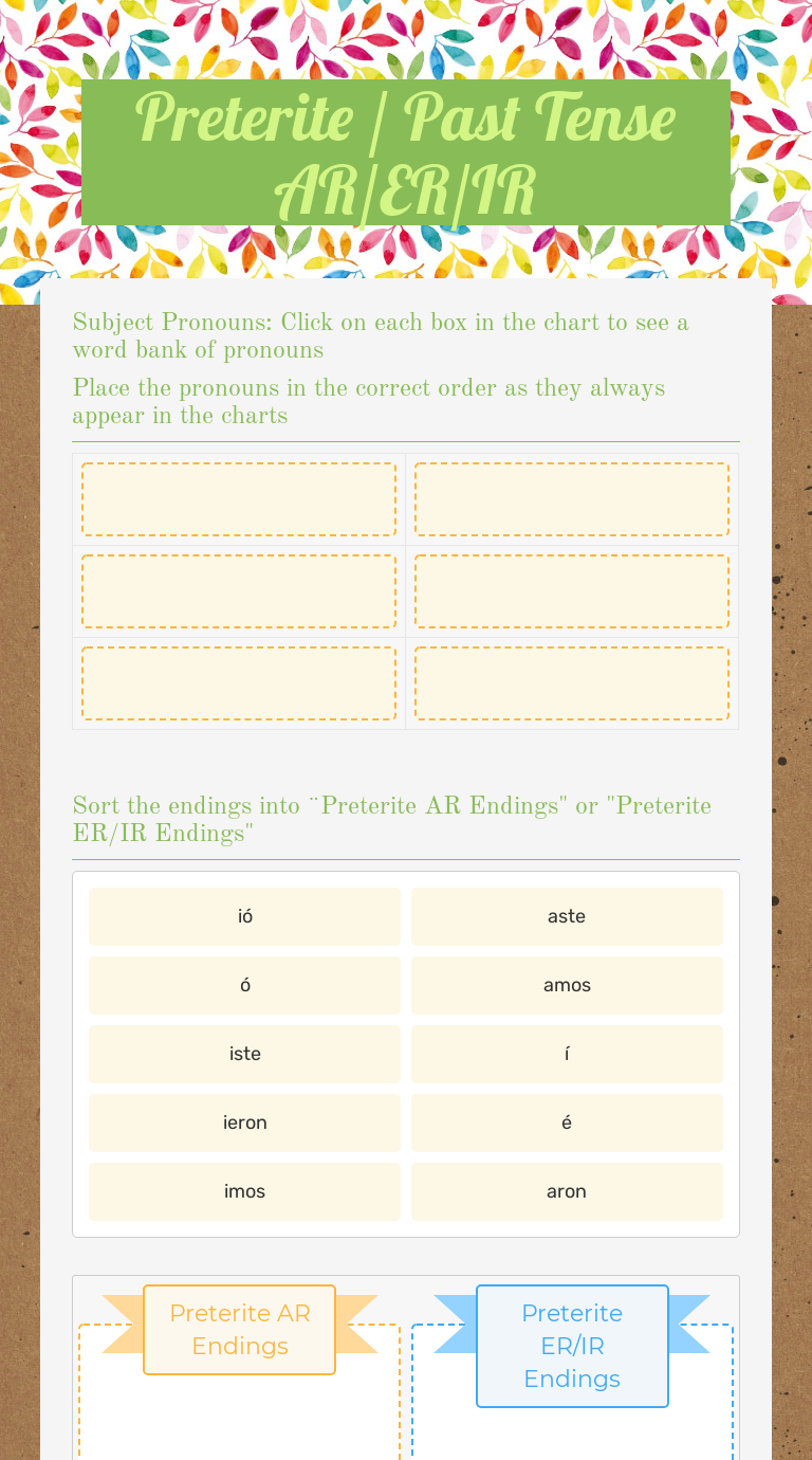 Preterite Past Tense AR ER IR Interactive Worksheet By Elisabeth McNinch Wizer me