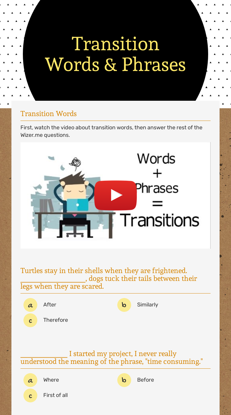 Transition Words & Phrases worksheet