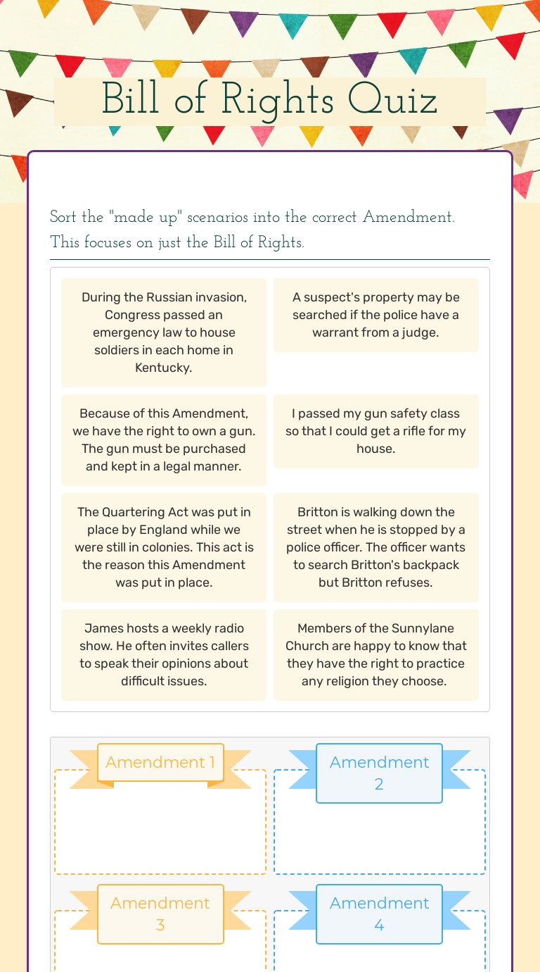 Bill of Rights Quiz worksheet preview image