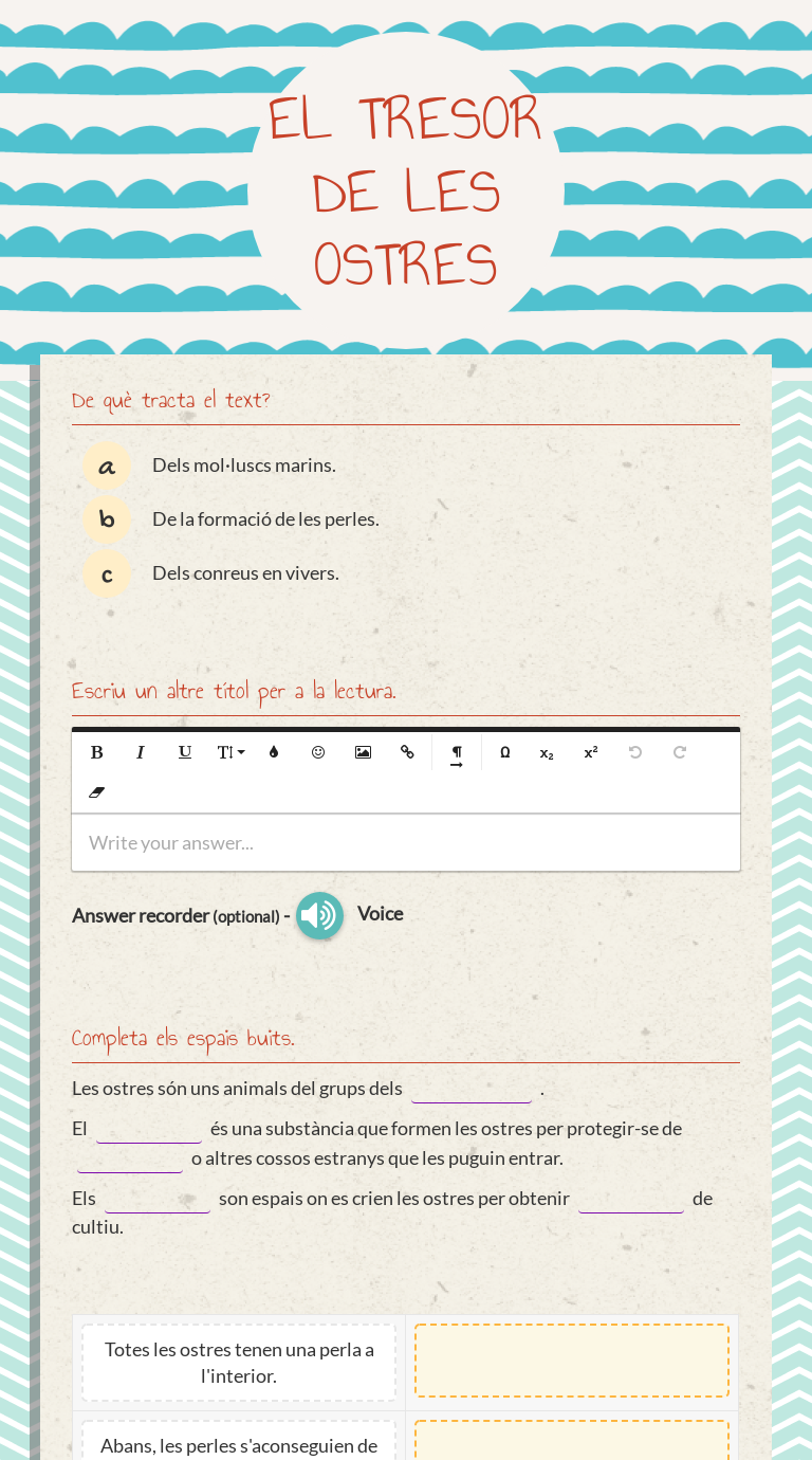 EL TRESOR DE LES OSTRES Grade 5 worksheet preview