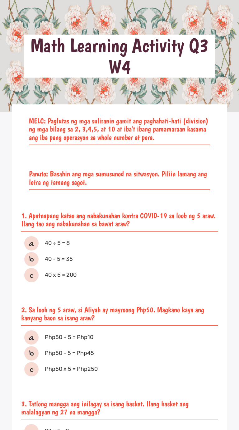 Math Learning Activity Q3 W4 Grade 2 worksheet preview