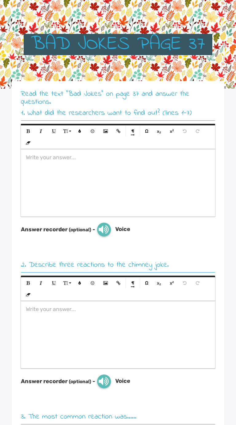 BAD JOKES             
     PAGE 37 Grade 8 worksheet preview