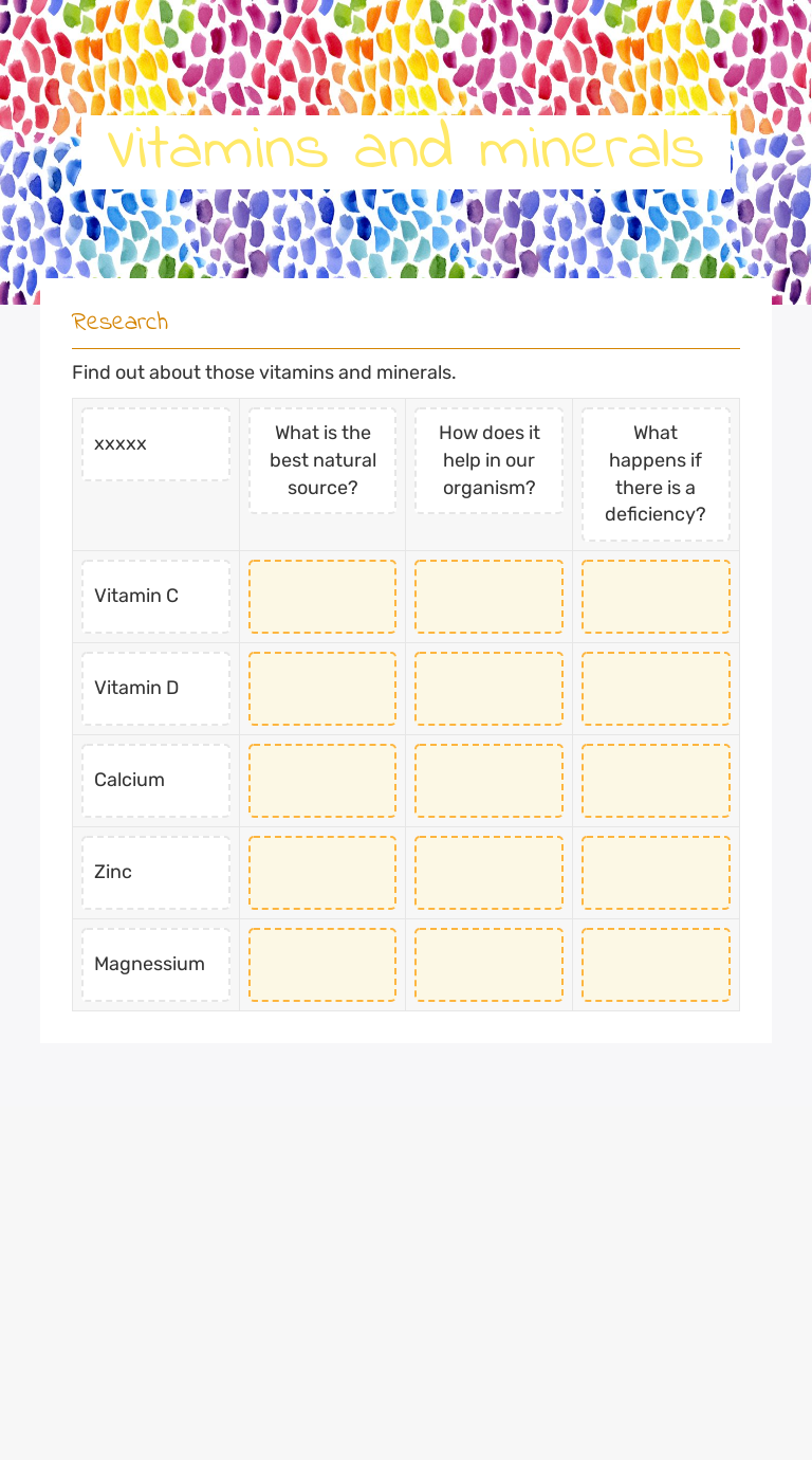 Vitamins and minerals worksheet preview