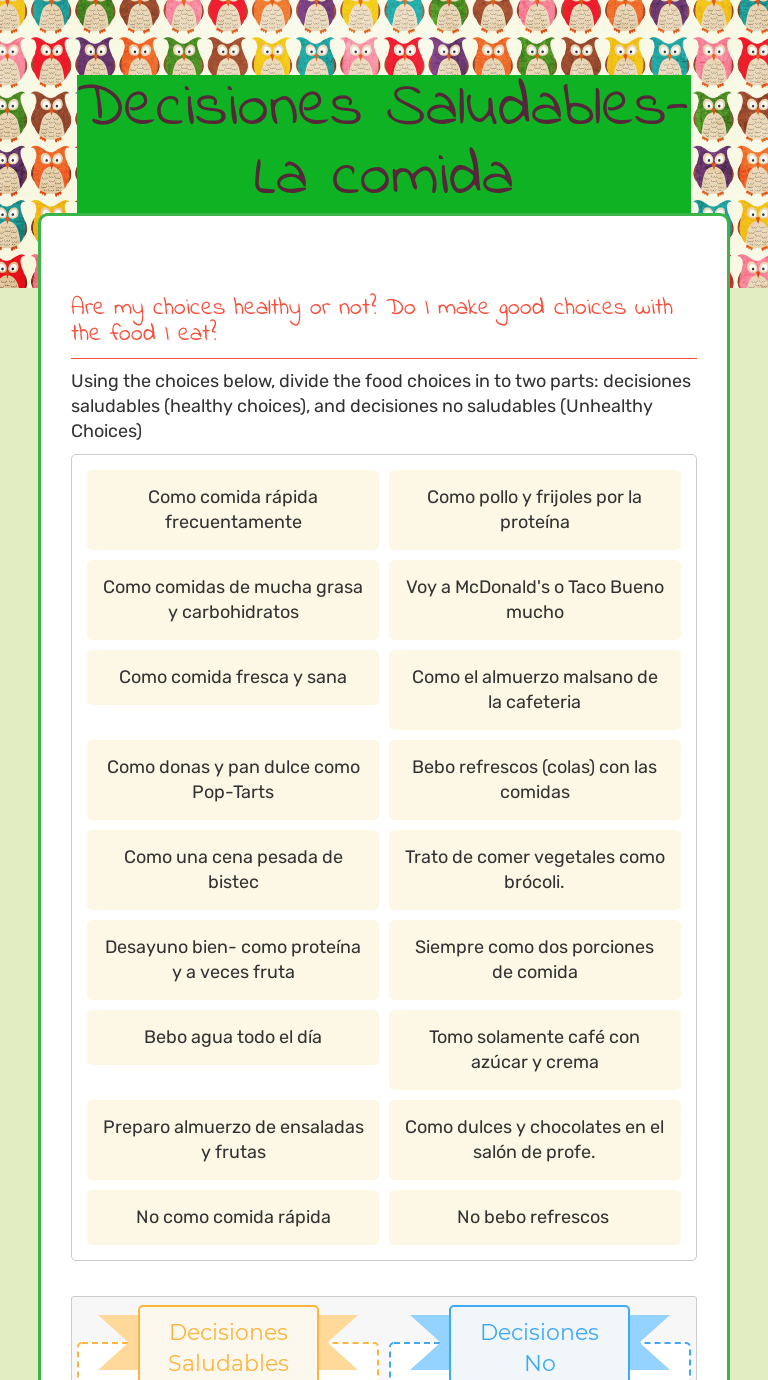 decisiones-saludables-la-comida-interactive-worksheet-by-abril-martinez-behrend-wizer-me