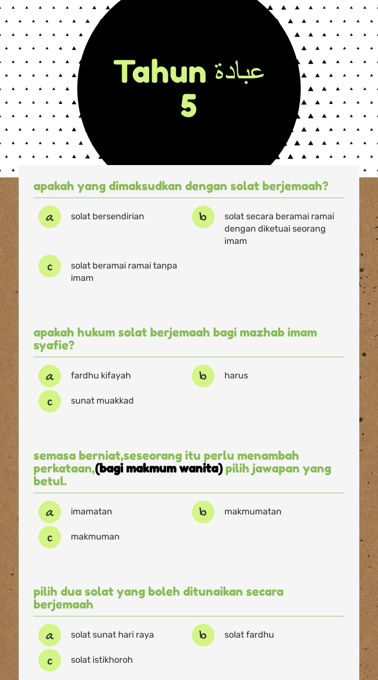 عبادة Tahun 5 Interactive Worksheet By Ainaa Izzati Wizer Me