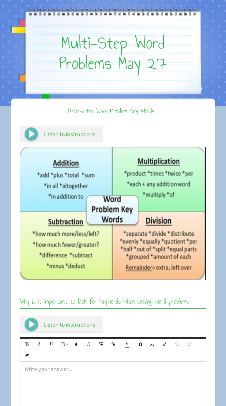 Multi step word problems may 27 interactive worksheet by heather snow 