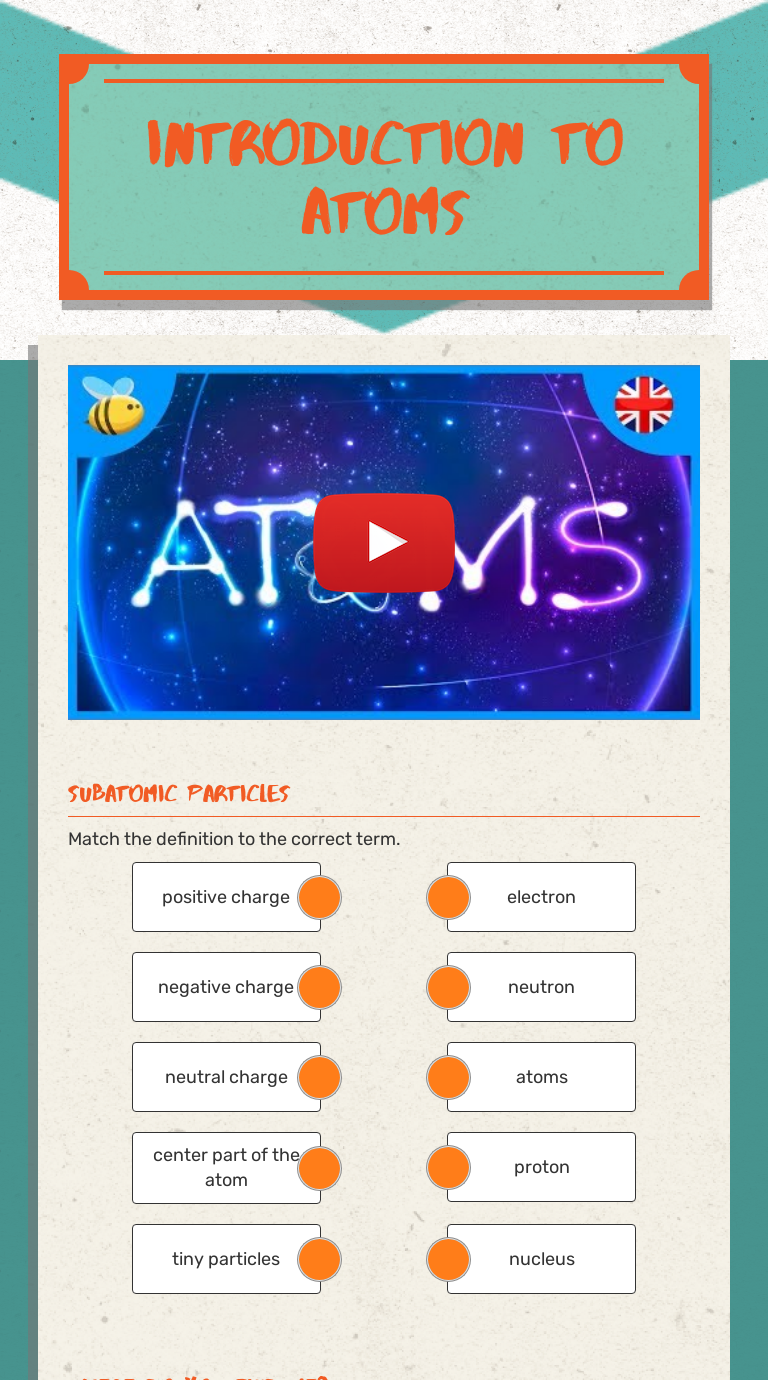Introduction to Atoms Grade 6 worksheet preview