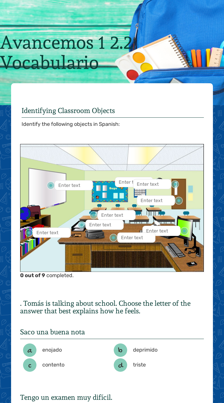 Avancemos 1 2.2 Vocabulario | Interactive Worksheet by Meredith Sudduth ...