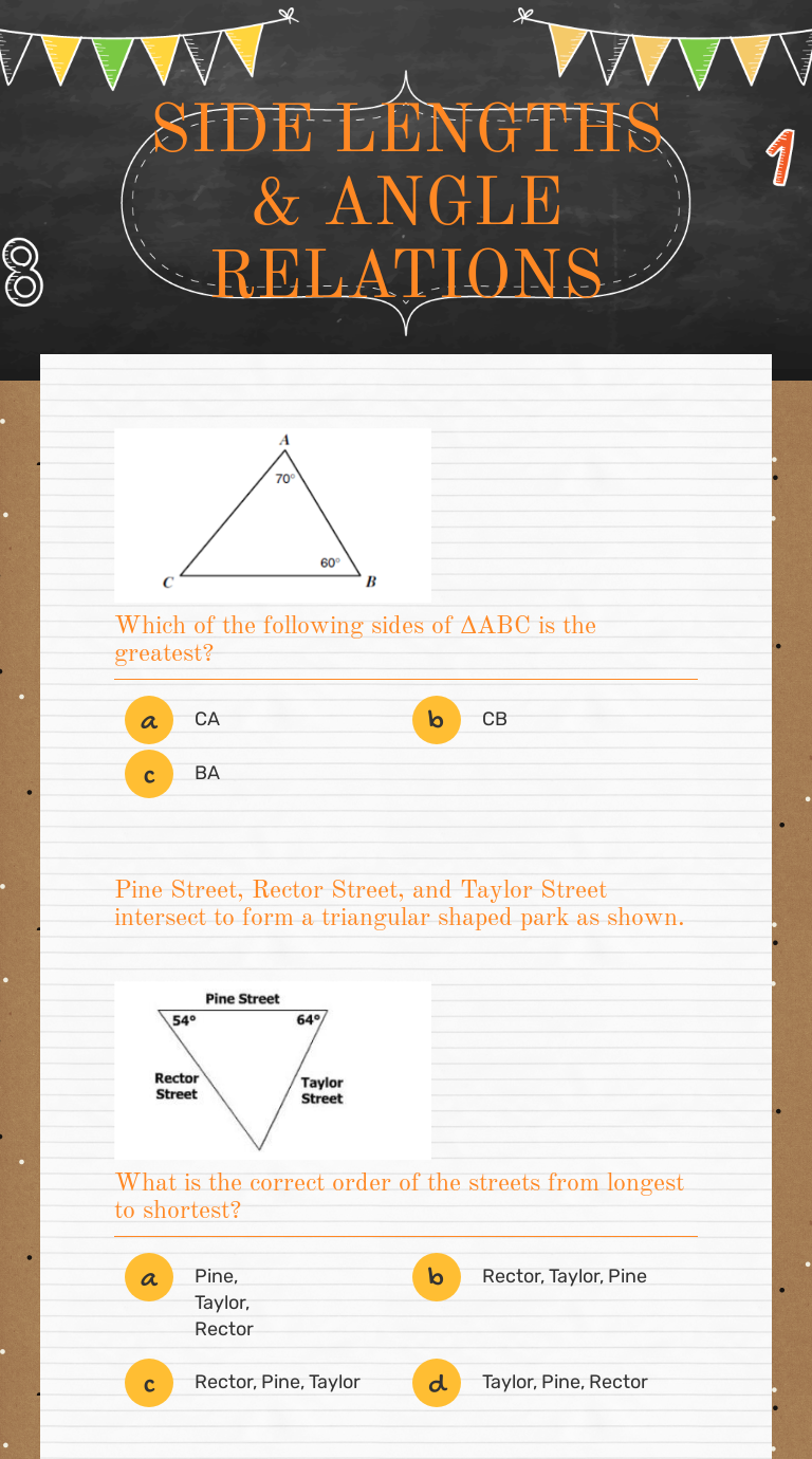 SIDE LENGTHS & ANGLE RELATIONS | Interactive Worksheet by Brooke Wasson