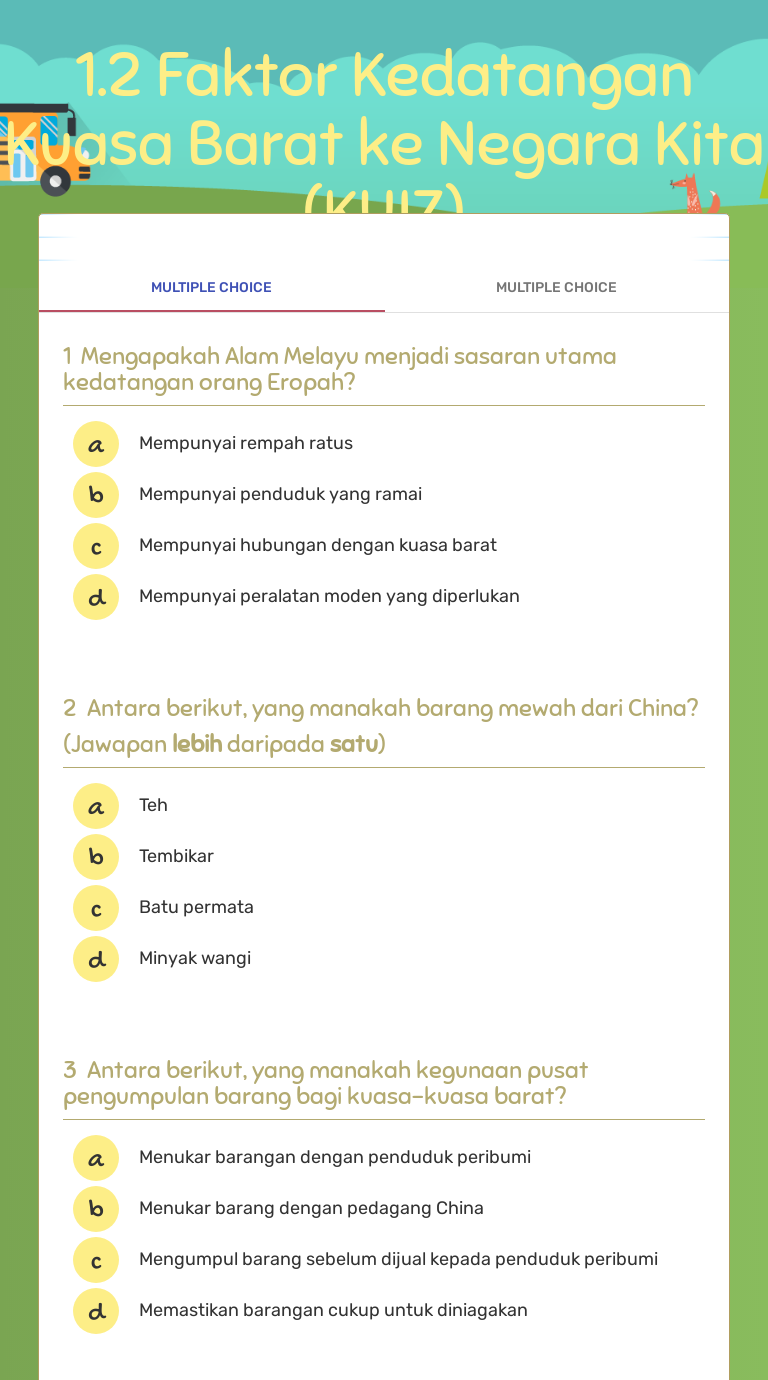 1 2 Faktor Kedatangan Kuasa Barat Ke Negara Kita Kuiz Interactive Worksheet By G Lin Wizer Me