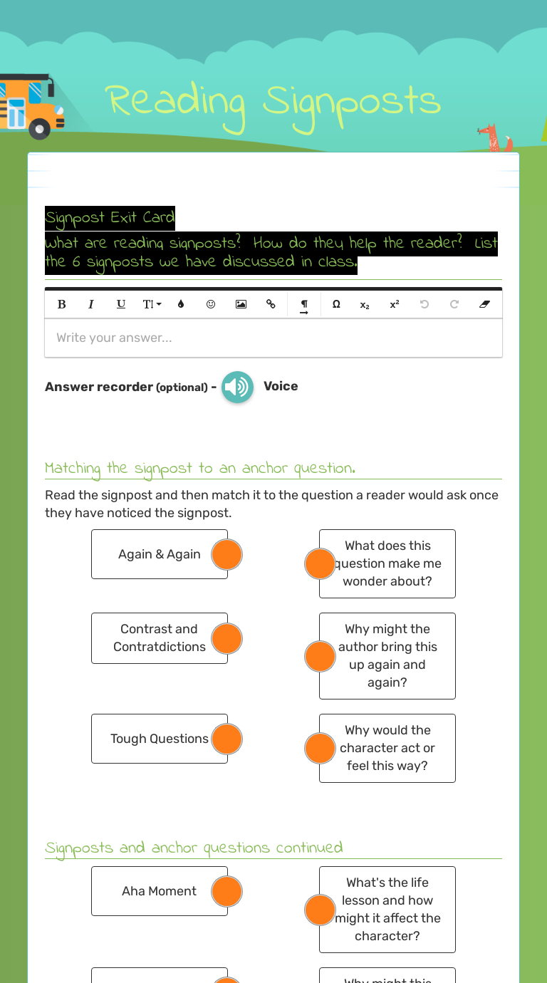 Reading Signposts | Interactive Worksheet | Wizer.me