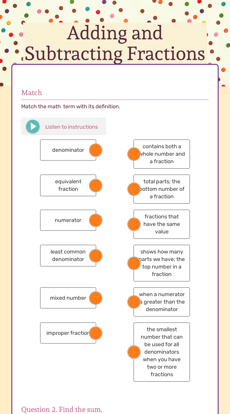 Adding and Subtracting Fractions Grade 5 worksheet preview