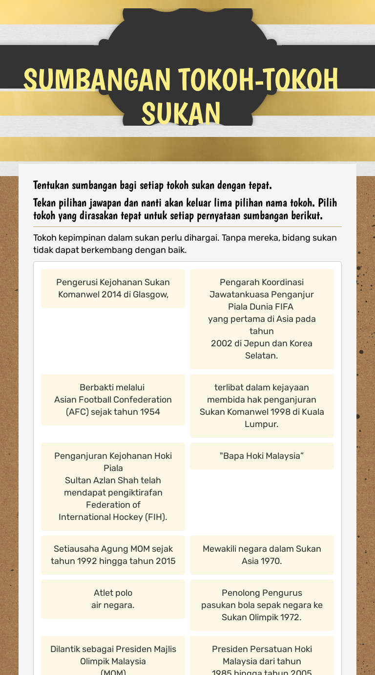 Sumbangan Tokoh Tokoh Sukan Interactive Worksheet By Nur Sakinah