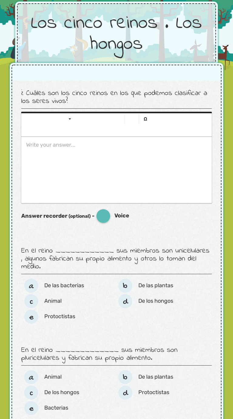 Los cinco reinos . Los hongos worksheet preview image