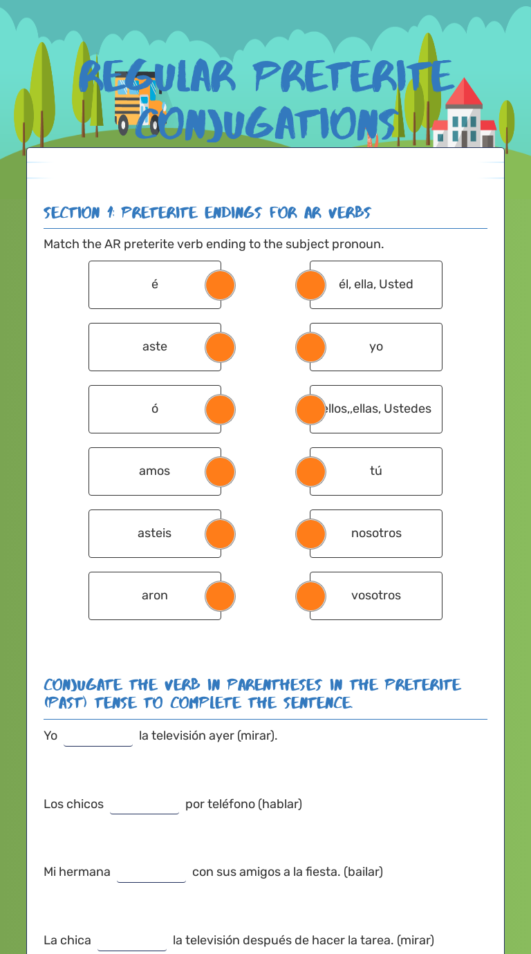 REGULAR PRETERITE CONJUGATIONS Assessment worksheet preview image