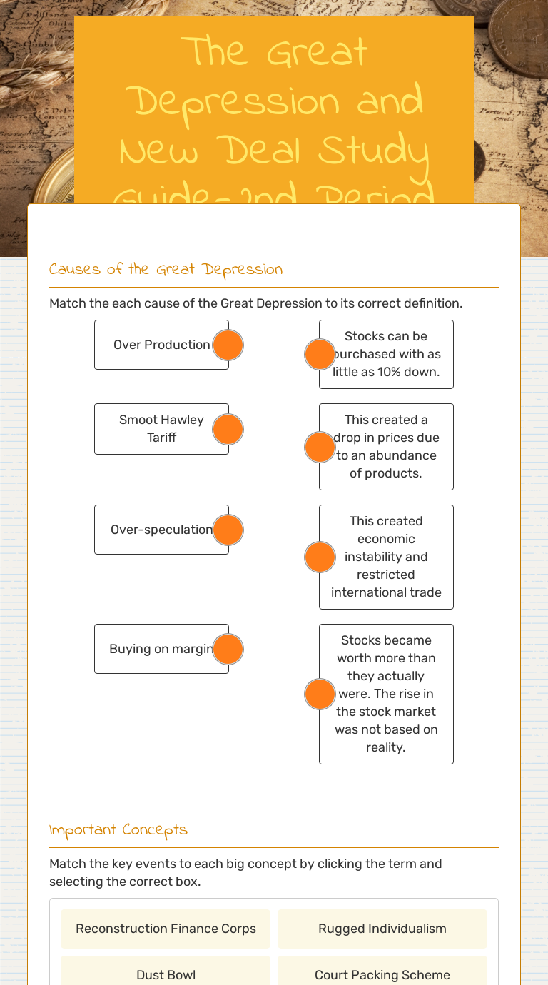 The Great Depression and New Deal Study Guide-2nd Period worksheet preview image
