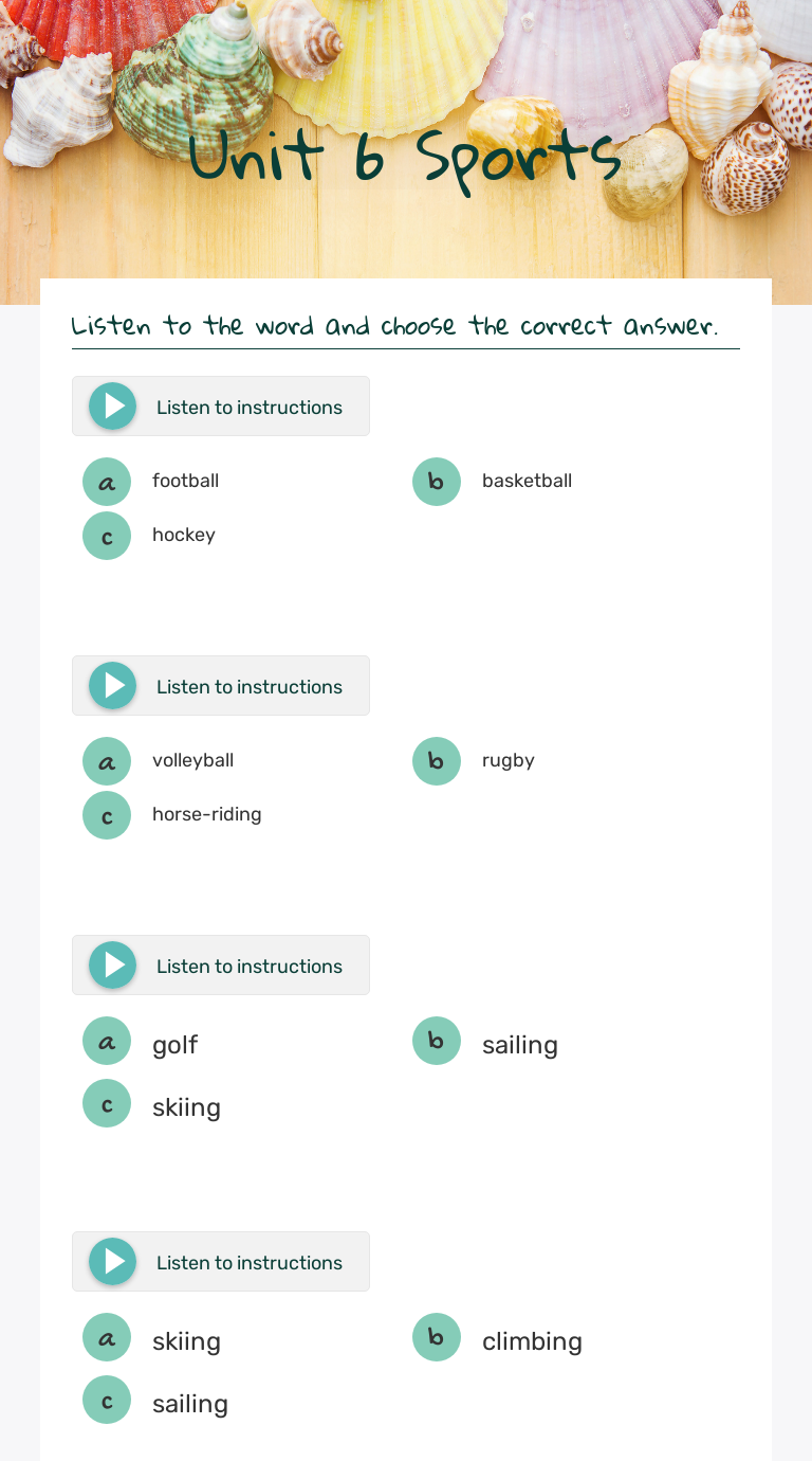 Unit 6 Sports Grade 5 worksheet preview