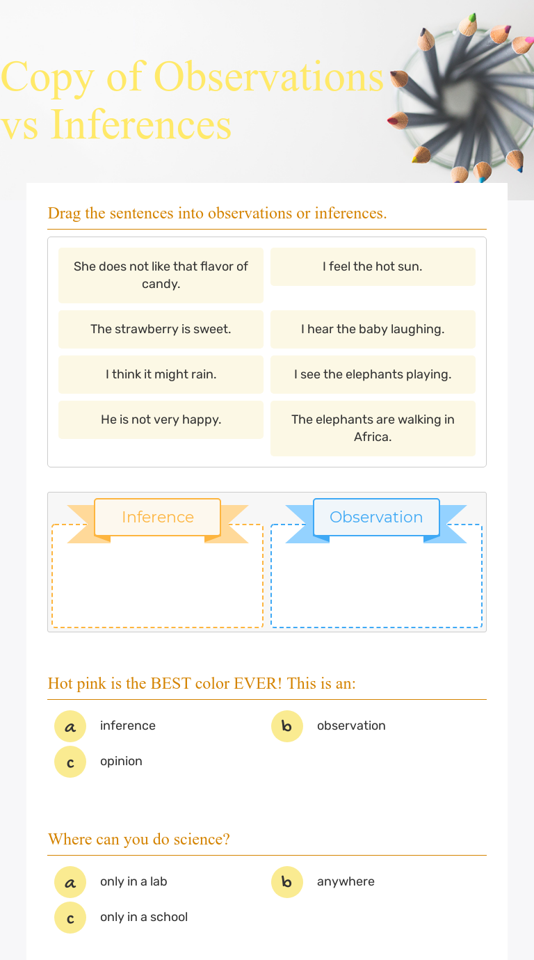 Copy of Observations vs Inferences Interactive Worksheet by Jaime