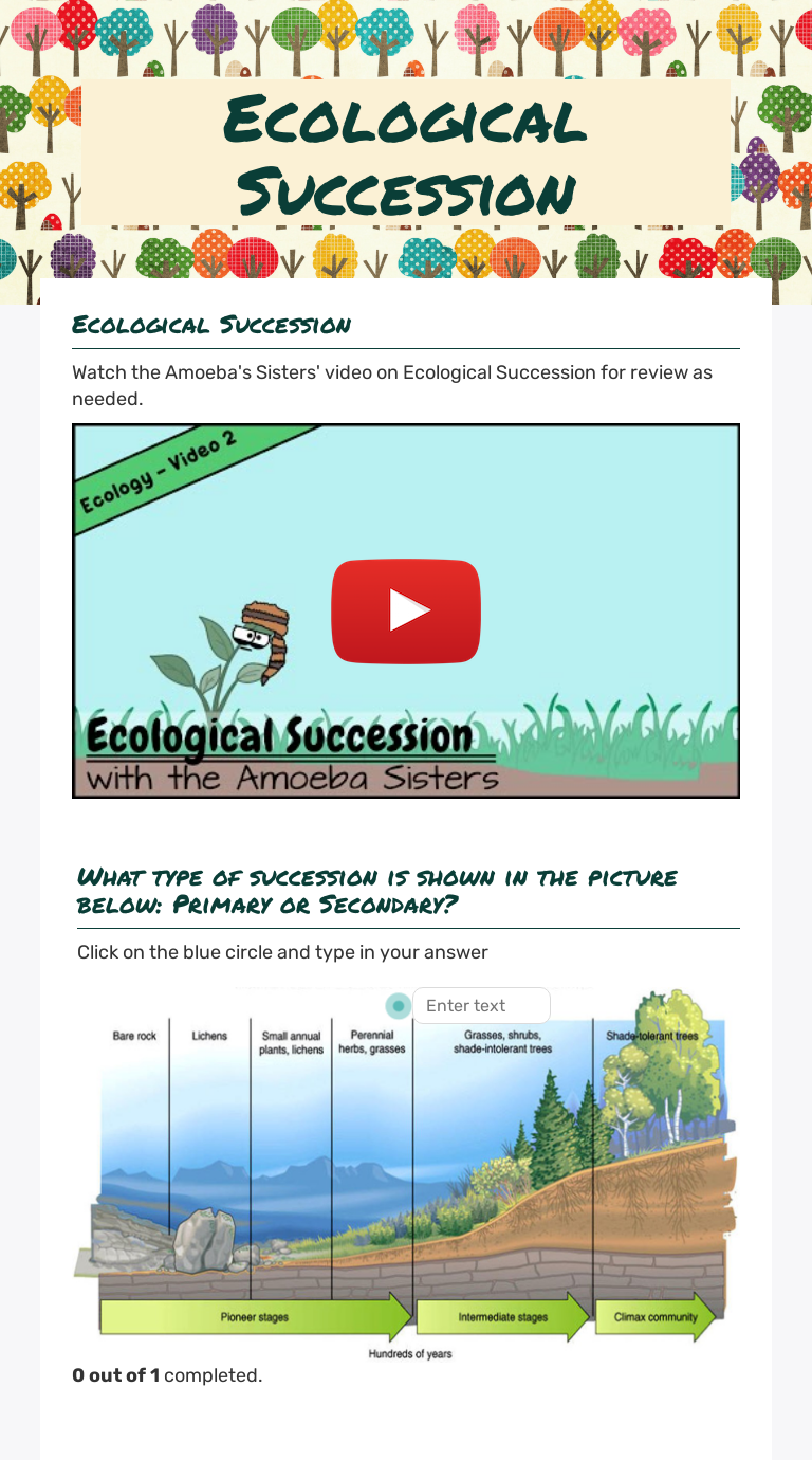 Ecological Succession  Interactive Worksheet by Lee Braun  Wizer.me Intended For Ecological Succession Worksheet Answers