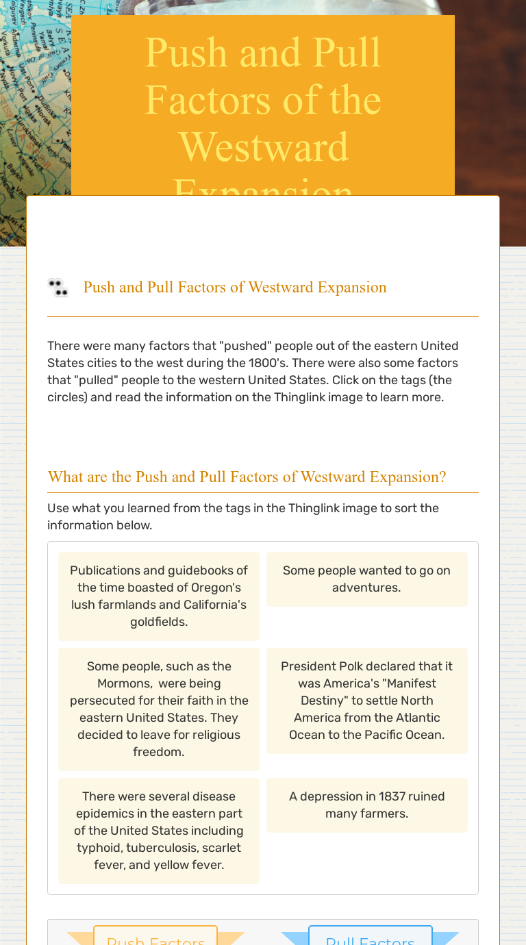 Push And Pull Factors Of The Westward Expansion Interactive Worksheet 