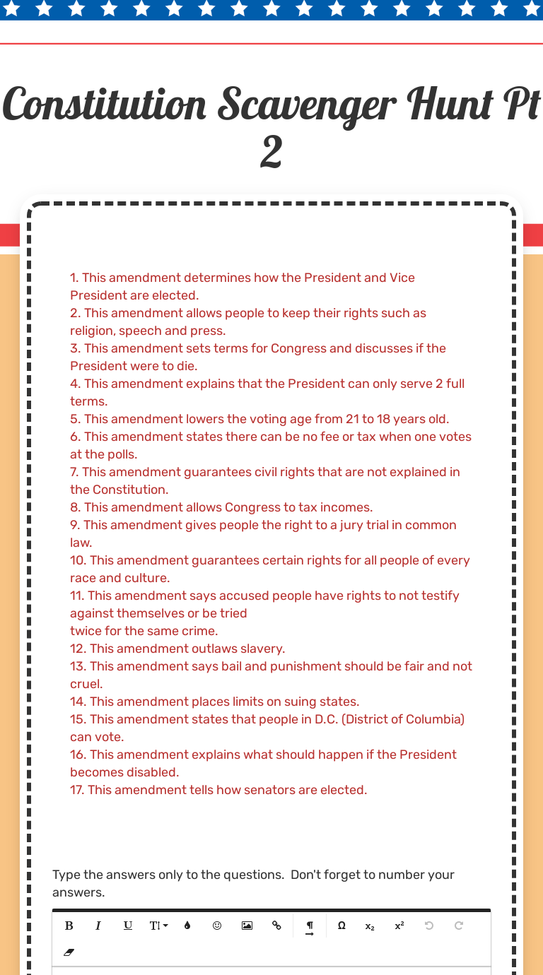 Constitution Scavenger Hunt Pt 22  Interactive Worksheet by Denice With Regard To Constitution Scavenger Hunt Worksheet