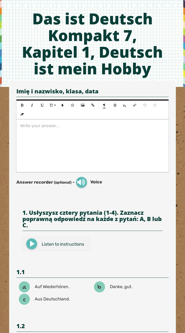 Das Ist Deutsch Kompakt 3 Odpowiedzi Das ist Deutsch Kompakt 7, Kapitel 1, Deutsch ist mein Hobby