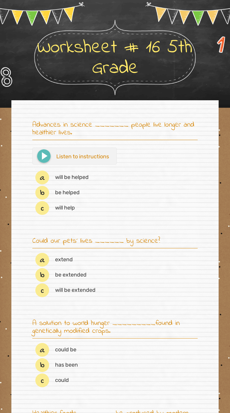 Worksheet # 16        5th Grade Grade 5 worksheet preview