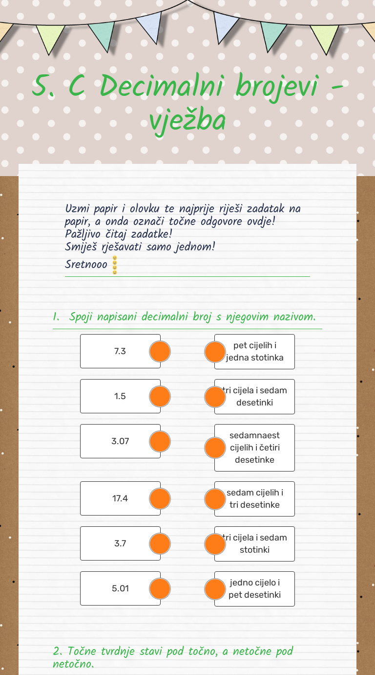 5. C Decimalni brojevi - vježba Grade 5 worksheet preview
