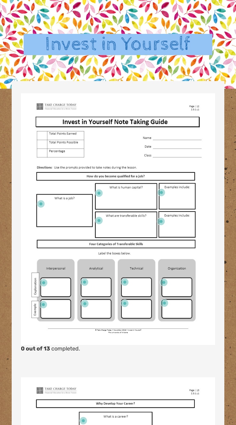 Invest in Yourself worksheet preview image