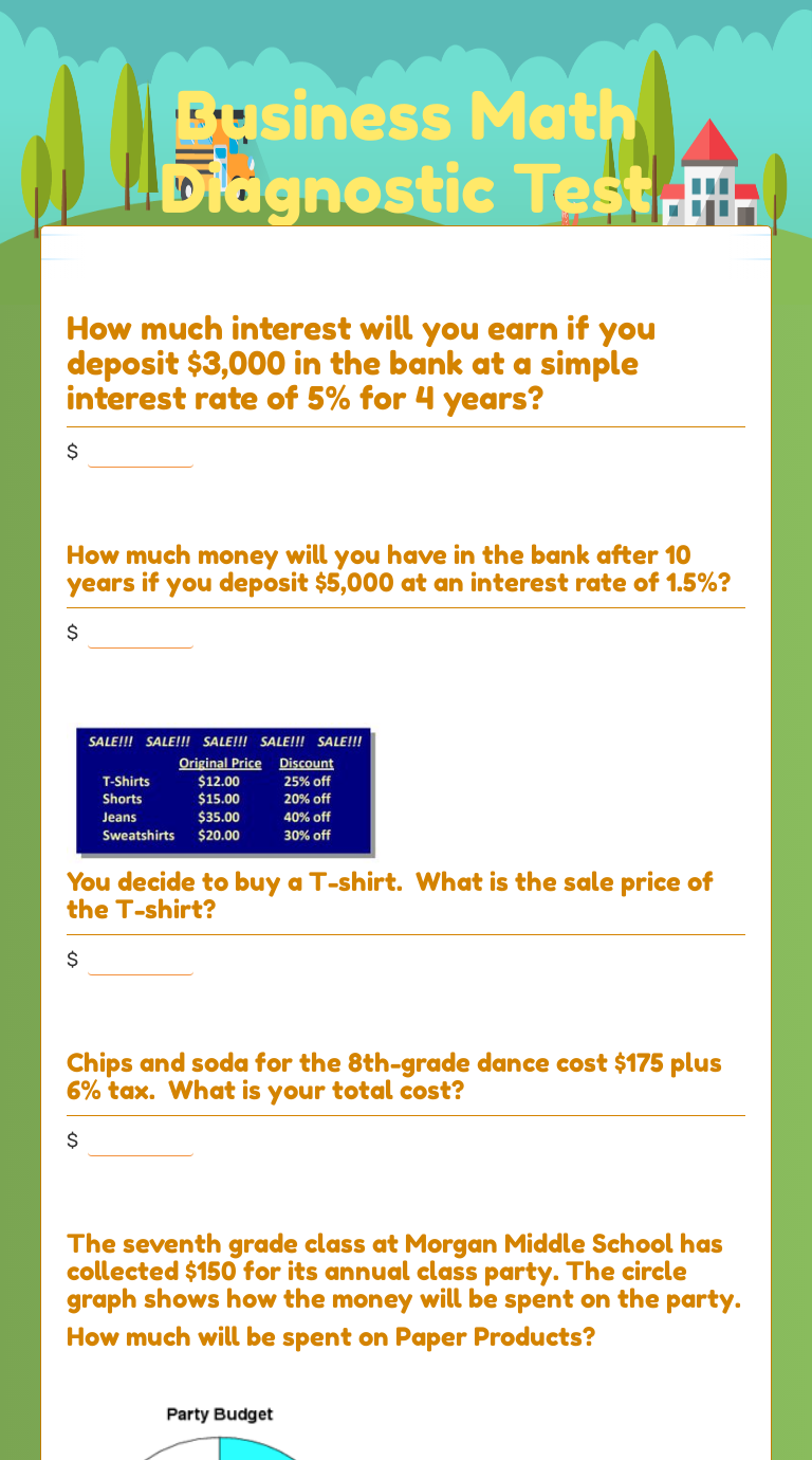 Business Math
Diagnostic Test worksheet preview image