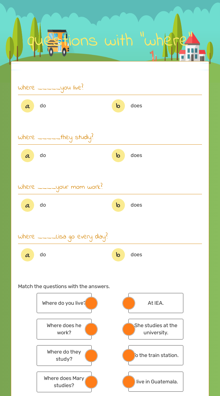 questions with "where" worksheet preview image