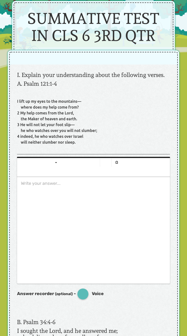 SUMMATIVE TEST IN CLS 6 3RD QTR worksheet preview