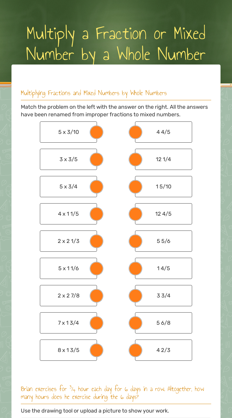 Multiply a Fraction or Mixed Number by a Whole Number Grade 4 worksheet preview
